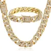 Boucles d'oreilles collier or ensemble de bijoux pour hommes Miami gourmette cubaine lien chaîne Bracelet glacé hommes femme cadeau 14mm HGS262
