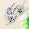 Silver-Color Women's Wear Jewelry Cubic Zirconia Ring Earrings Necklace Black Cubic Zircon Crystal 6-Colors Costume H1022