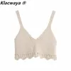Women Sweet Fashion Hollow Out Cropped Knitted Tank Tops Vintage V Neck Wide Straps Female Camis Mujer 210521