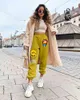 Hip-Hop Retro 90s kadın Rahat Pantolon Renk Gevşek Sokak Yüksek Bel Cep Pantolon Artı Boyutu Sonbahar Ve Kış Sporları Pantolon 211216