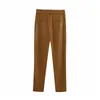 Femmes élégantes Faux Pantalons en cuir Mode Dames Élégantes Pantalons longs droits Streetwear Femme Brown Girl Chic Pantalon 210427