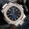 40mm 5711 CAL A324 Automatyczny Zegarek Mężczyzna Okrągłe Diamenty Bezel Czarny Textured Dial Silver White Stick Markery Skórzany pasek Zegarki 2022 PureTime G21B2