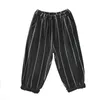 Spring Arts Style Women Loose Casual Striped Cotton Denim Ankle-length Pants Elastic Waist Harem Jeans W290 210512