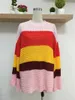 Pulôver arco-íris camisola feminina oversize casual tamanho grande flare manga tricotada camisola outono inverno solto jumpers 210521