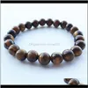 Beaded Strands Jewelry Drop Delivery 2021 Natural Tiger Eye Stone Beaded Armband 8mm Yoga Balance Pärlor Buddha Prayer Elastic Bangles LX03