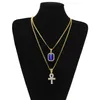 Mens Fashion Hip Hop Jewelry Gold Chain Rhinestone Red Ruby Cross Pendant Necklace Set2679