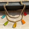 Punk Colorful Gummy Bear Pendant Metal Crystal Choker Halsband för kvinnor Multilayer Söt björn Tenniskedjan Nya smycken H2953228