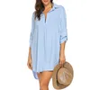 Sneldrogend strand Cover-ups voor vrouwen Losse lange mouwen V-hals blouses meisjes badpak beachwear badpak