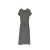 Summer Drawstring Short Sleeve Dress Women O-neck Solid Casual Ankle-length CRRIFLZ 210520