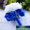 Mooie witte kristallen rozen parel bruidsmeisje paars koningsblauw bruiloft boeket bruids kunstmatige zijden bloem boeket