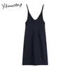 Yitimuceng Vintage Spaghetti Strap Mini Dresses Women V-Neck A-Line Sleeveless Clothing Summer French Fashion Dress 210601