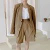 Spring And Summer Loose Women's Office Pants Suit Casual Blazer Wide-Leg Two-Piece Sets Shorts Set Female 210514