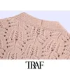 TRAF femmes douce mode avec boutons Bejeweled tricoté gilet pull Vintage sans manches femme gilet Chic hauts 210819
