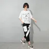 [EAM] T-shirt da donna nera con motivo stampato di grandi dimensioni, girocollo, mezza manica a pipistrello, moda primavera estate 1DD7743 210512