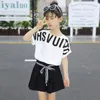 Sommer Kinder Kleidung Sets Für Mädchen Mode Brief T-shirts Shorts 2Pcs Teen Kind Kleidung Anzug Kostüm 6 8 10 12 jahre