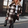 ビンテージ女性長袖ウールコートファッションレディース厚い格子縞コート女性ストリートウェアエレガントな女の子特大ジャケットシック210818