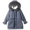 Fi Giacca invernale con cappuccio in pelliccia naturale di grandi dimensioni Donna 90% Piumino d'anatra bianco Parka spesso Cappotto con fascia calda Tie Up Cappotto da neve 211007