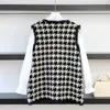 Hoge kwaliteit Houndstooth faux nertsen bont vrouwen lente herfst single-breasted vest gebreid vest mouwloze jas C-258 210910