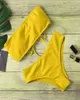 Maillots de bain pour femmes Maillot de bain 2 pièces pour femmes Sexy Bikini Costumes de bain sans bretelles Noir Rouge Jaune Taille haute Beach Wear Bandeau Rose Solide