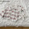 Kimutomo Nette Cartoon Gedruckt Bluse Frauen Koreanische Mode Weibliche Kurzarm Lose Einreiher Hemd Sommer Top 210521