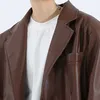 Mauroicardi Spring oversized leather blazers long sleeve Black brown loose causal soft faux leather jacket for men style 211009