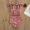 0-24m Sommarfödd Spädbarn Baby Girl Leopard Kläder Set Bow Vest Crop Tops Shorts Outfits Kostymer 210515