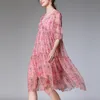 VKBN大型サマードレス女性Vネックハーフスリーブシフォン花柄プリントプラスサイズの女性ドレスファッション210507
