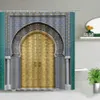 Marokkanisches Duschvorhang-Set, gealtertes Tor, geometrisches Muster, Tür-Design, Eingang, architektonischer orientalischer Stil, Badezimmervorhänge 210915