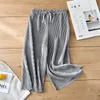 Style Pleated Wide-Leg Girls' Trousers Summer Comfortable Chiffon Children's Ice Silk Nine Cent Pants Refreshing And Clean Multicolor Options