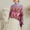 Женские свитеры Eliasha фиолетовый блесток вышитые ленивые пуловеры женщин винтаж с длинным рукавом водолазка осень осень зима вязаный теплый джемпер