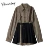 Yitimuceng 2 Piece Dresses for Women Vintage Plaid Pleated Ruffles Blouse and Skirt Long Sleeve Mini Shirt Harajuku Elegant Tops 210601