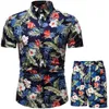Гаваиская рубашка пляжные шорты лето мужской костюм цветок печатный трексуит комплект плюс размер одежды 2 части наборы наборов каникул 3XL X0610