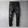 Snusnäsduk Paisleytryckta Jeans för män Patchwork Stretch Streetwear Svart Denim Pencil Byxor Slim Skinny Ripped Byxor 669