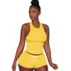 Frauen Plus Size Trainingsanzüge XS-3XL Ärmelloses 2-teiliges Set T-Shirts Shorts Sommer Jogginganzug Einfarbig Outfits Stretchy Sportswear Pullover Kleidung