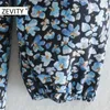 Zevity Women Fasion Vネックフラワープリントプレスプリーツミニドレスオフィスレディース長袖カジュアルスリムフリルvestido DS4603 210603