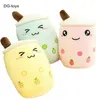 Cute Boba Milk Tea Plushie Toy Soft Stuffed Apple Pink Strawberry Taste Milk Tea Hug Pillow Balls Bubo Tea Cup Cushion Q0727