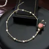 Sinzry Unikalne Handmade Pearl Conserved Rose Flower Vintage Modna Naszyjnik Zespół Dla Kobiet Party Biżuteria Akcesoria