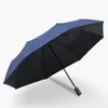 Automatisk regn Sun Paraply Svart Beläggning Parasol Anti-UV 3 Fällande Vindresistent Auto Luxury Big Windproof Women Men 8RIBS 210320