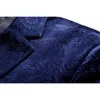 Hommes Paisley Floral Print Navy Velvet Blazers Marque Slim Fit Notched Blazer Veste Mâle Mariage Party Stage Costume Homme 210522