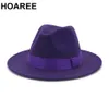 Purple Wool Felt Jazz Fedora Hats Men Women Wide Brim Sombrero British Style Trilby Formal Panama Cap Solid Dress Hat