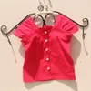 여자 블라우스 여름 어린이 의류 십대 학교 탑스 코튼 단단한 빨간 셔츠 옷 12 년 동안 귀여운 아이 블라우스 210622