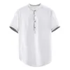 メンズバガーソリッドコットンリネン半袖ボタンプラスサイズTシャツトップスブリウスファッションプリントシャツ