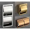 304 Stainless Steel Polished Wall Recessed Built-in Toilet Paper Holder Public el Rose Gold Concealed roll tissue 210720