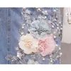 Sommer Faldas für Frauen Denim Jeans Hohe Taille Midi Rock Löcher Chic Floral Plus Größe S-3XL B03224B 210421