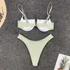 Seksi V Boyun Bikini Mayo Kadınlar İki Adet Mayo Push Up Set Brezilyalı Mayo Beachwear Yüzme 210621