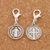 Alloy Catholicism Benedict Medal Cross Clasp European Lobster Trigger Clip On Charm Beads Tibetan silver C504 13.2x29.8mm 150pcs/lot