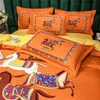 Роскошные египетские пособие по скакованию лошадь хлопок напечатанные свадебные подарочные постельные принадлежности Оранжевые постельные принадлежности Спальня листовая одежда King Size одеяла 210706
