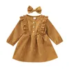 Robe en velours côtelé filles printemps automne à manches longues volants Tutu robe enfants enfant bébé Vintage 6M-5Y 20220223 Q2