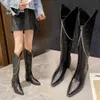 Knielänge Stiefel Damen Spitzer High Heel Ritter 2021 Neue Herbst Winter Dicke Weiß 1406