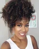 3C 4A AFRO Kinky 곱슬 인간의 헤어 클립 DrawString Ombre Brown Blonde Ponytail Extensions 120g